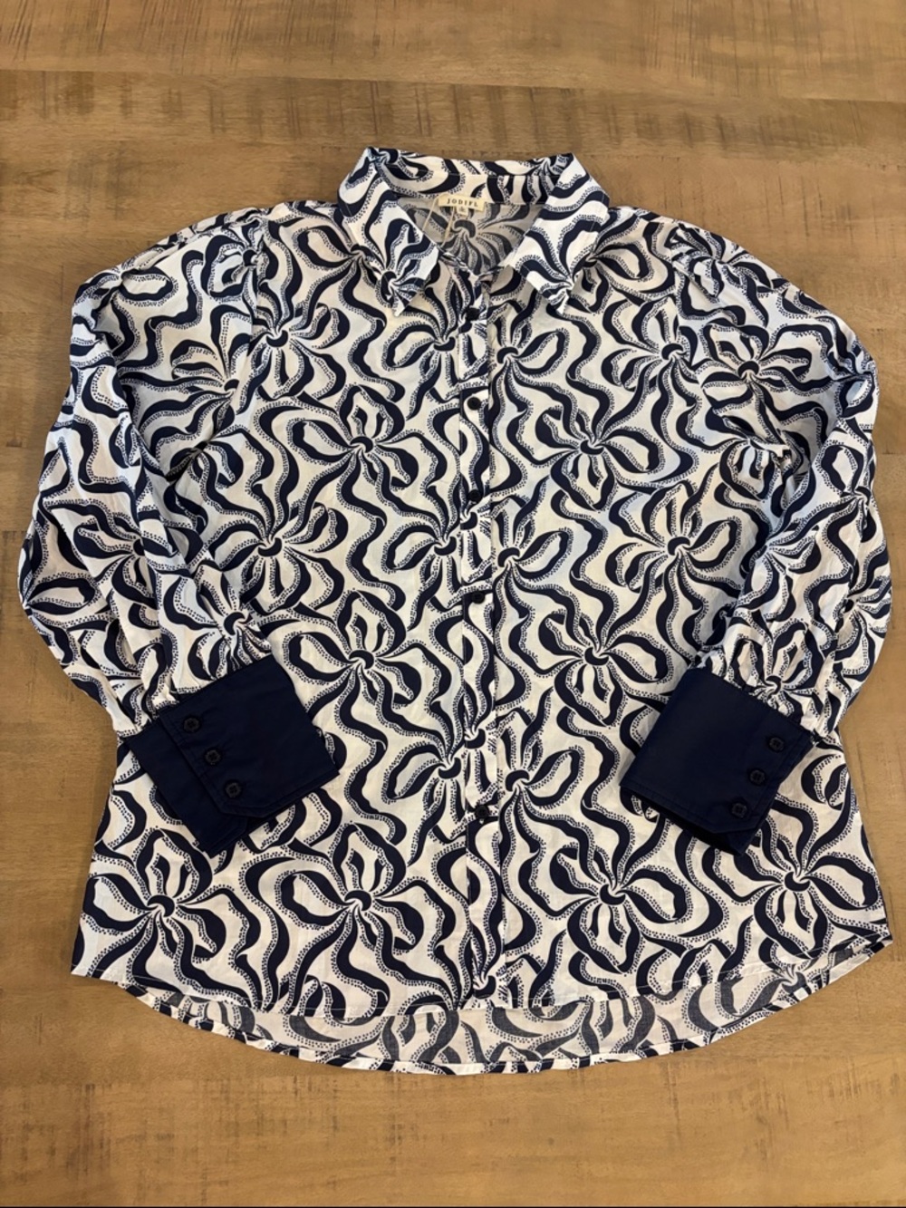 JODIFL Boutique Button-Front Navy & White Shirt Top Large NWT 100% Cotton - Picture 4 of 8